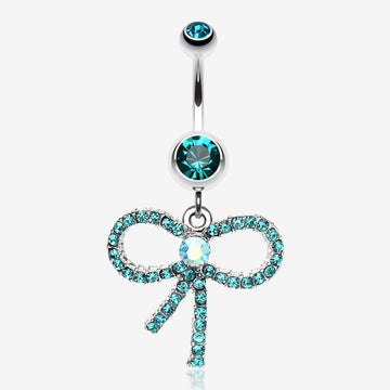 Sparkling Ribbon Dangle Belly Ring-Teal